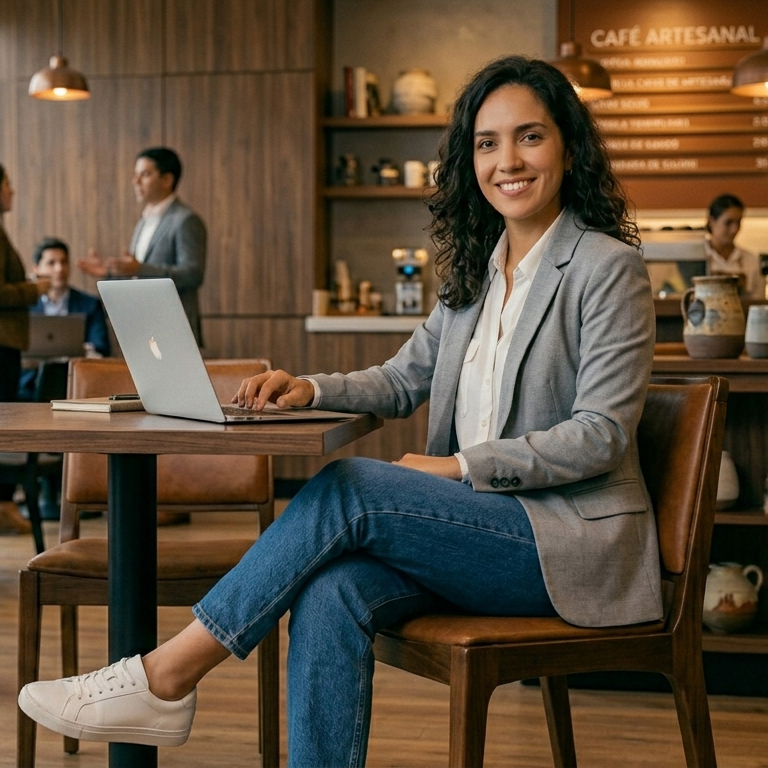 Mujer registrándose online